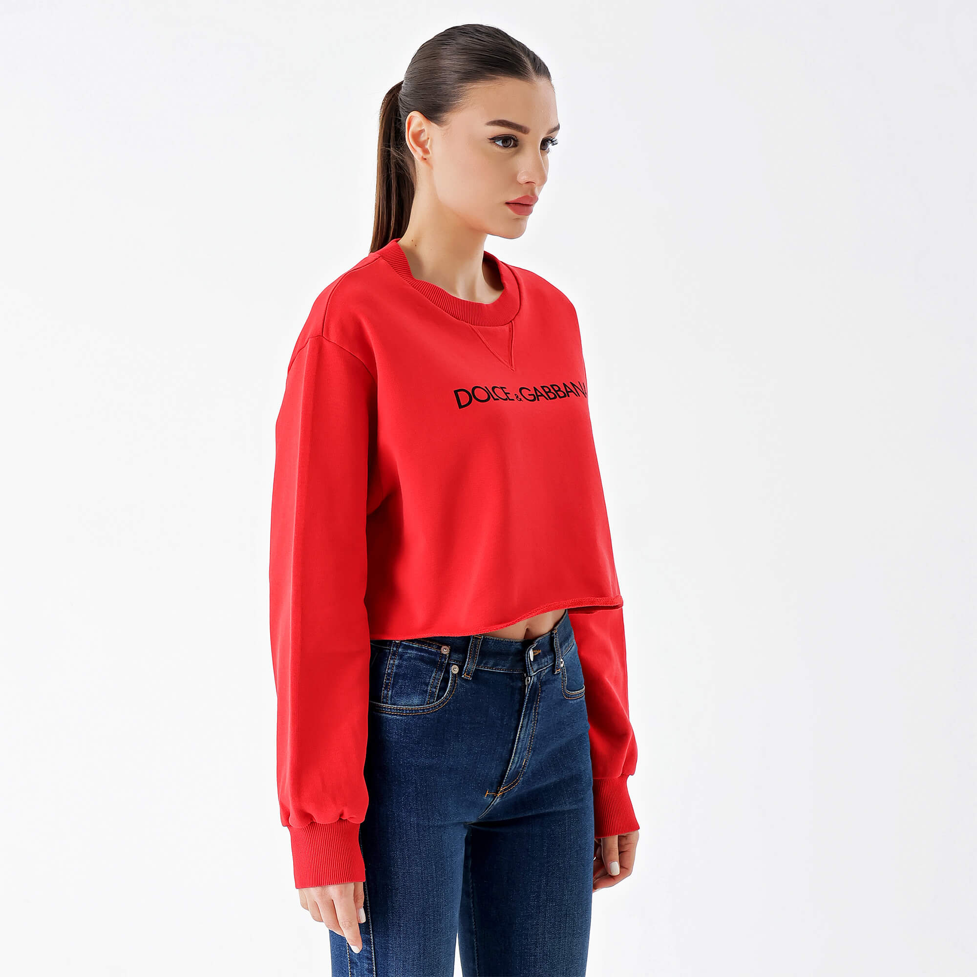 Dolce&Gabbana - Red Cotton Crop Sweatshirt